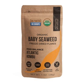 Organic Kombu Flakes - 1oz. Young Pure Seaweed Grown in North Atlantic. USDA Certified and Freeze-Dried Premium Quality. Soft Texture & Mild Taste. 140 Servings