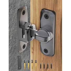 MeBantoo 90/180 Degree Flip Barn Door Lock, Protect Privacy - Security Sliding Door Latch, Small Gate Latches Hardware for Barn, Garden, Bathroom, Cabinet, Window (Grey-1PC)