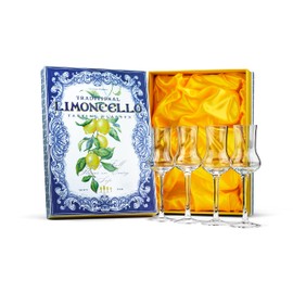 Crystal Limoncello Cordial Glasses | Set of 4 | Tall 3.3 oz Long Stemmed Spirit Glassware for Sipping Aromatic Liquor, After Dinner Drink, Aperitif, Digestive | Elegant Tulip Shaped Stemware