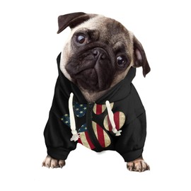 Howilath Dog Hoodie Clothes, American Flag Dog Paw Pattern Zipper Clothes, Dog Cat Hooded Shirts Sweatshirts - M