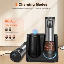 Electric Salt & Pepper Grinder Set Rechargeable, Upgraded Adjustable Coarseness