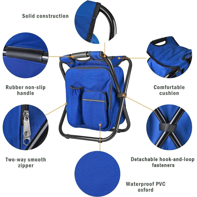 Kikerike Backpack Stool Cooler Chair Heavy Duty 300 LBS Max
