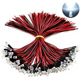 Joycabin Pack of 120 3 mm 12 V Pre-Wired LED Diodes Light, Pre-Wired Light, Cool White, Light Emitting Diodes with 20 cm Cable, 12 V LED Pre-Wired for Model Making Lighting