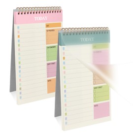 OFFCUP Set of 2 A5 to Do List 52 Sheets Daily Planner Undated, Writing on Both Sides, To Do Planner, Notebook with Hard Cover, Spiral Pad with Checklist, Prios, Not Forgetting and Notes for Office