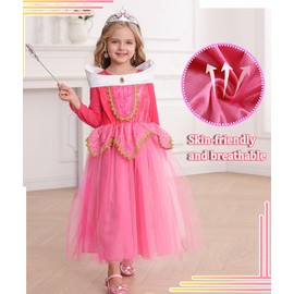 Snyemio Princess Aurora Dress Girls Sleeping Beauty Costume Children's Fancy Dress Dresses with Accessories Carnival Birthday Party Pink 104-110 (Tag 100)