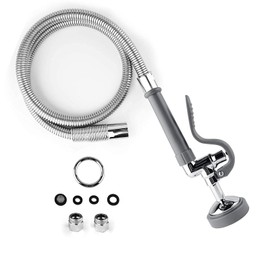 CWM Commercial Sink Sprayer with 45” Flexble Stainless Steel Hose, 1.42 GPM Pre Rinse Spray Valve with Ergonomic Handle, Commercial Kitchen Faucet Parts,Dish Sprayer for Restaurants (Gray)