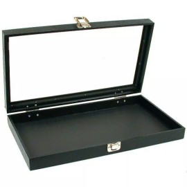 FindingKing Glass Lid Jewelry Display Case 14 3/4" w/ Black 15 Compartment Display Tray