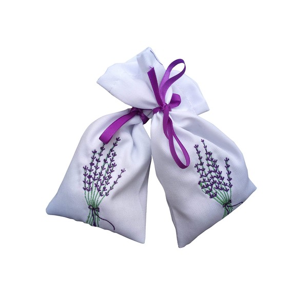 Set of 2 Embroidered Lavender Bags Filled with Dried Lavender