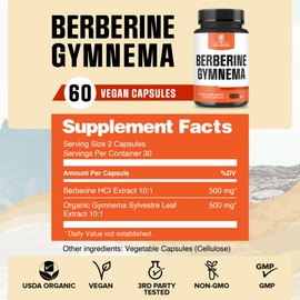 WELBUDA 1000mg Berberine Supplement with Organic Gymnema Sylvestre Leaf - 60 Capsules with High Concentrated Extract - Support for Immune System, Circulatory Health & Gastrointestinal Function