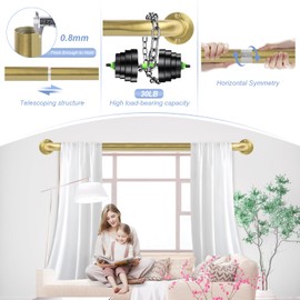 TANGWIN Gold Wrap Around Curtain Rods 36 to 72 Inch:Blackout Heavy duty Adjustable Window Curtain Rod for Bedroom,Industrial Darkening Curved French Metal Single Drapery Rods Easy Install,Brushed Gold