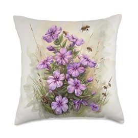 Creeping Phlox Flower Blooming With Bees Around Graphic Throw Pillow