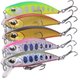 CONTYU Mountain Stream Minnows, Set of 5, 46mm, 6.4g, Trout, Heavy Sinking Minnows, 1.8 inches (46 mm/6.4 g), Color A (Set of 5)