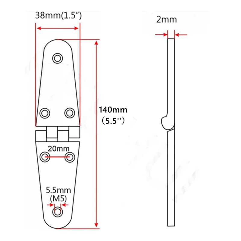 JT-HLM 2Pcs Stainless Steel Boat Hinge Stamped 5-1/2'' Marine Mount