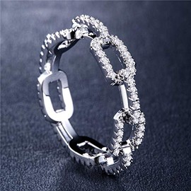 Sdouefos Sterling Silver Cubic Zirconia Ring Simulated Diamond CZ Chain Link Ring for Women Eternity Band for Women (T 1/2)