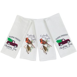 Christmas Holiday Kitchen Towels: Two Red Cardinal and Two Red Trucks 4 Pc (Traditional)