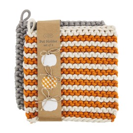 Mud Pie Crochet Pot Holder Set, Orange