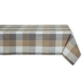 DII Tri-Color Check Collection 100% Cotton Tabletop, Tablecloth, 52x52, Stone