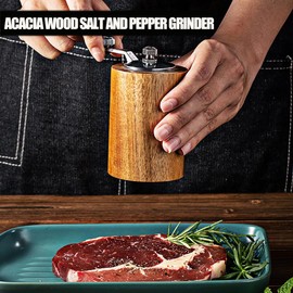 Acacia Wood Salt and Pepper Grinder Mills Sets,Wooden Shakers with Adjustable Ceramic Core,Classic Manual Salt Grinder Refillable Pepper Mill Set with a Gear Crank System for kitchen Spice