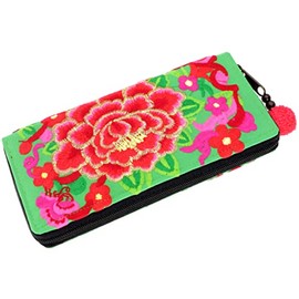 GURU SHOP Chiang Mai Embroidered Ethnic Wallet, Green, Men/Women, Cotton, 10 x 20 x 3 cm, Green, Casual