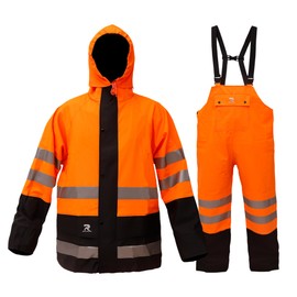 RainRider Rain Suits Waterproof for Men & Women Heavy Duty Rain Gear High Visibility Reflective Jacket Bib Pants 3 Pieces Rainwear(Orange,L)