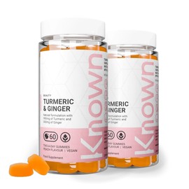 Known Known Tasty Turmeric & Ginger Gummies by Known Nutrition - 990mg Turmeric & 500mg Ginger - Natural Peach Flavour - 60 Vegan Gummies, 2 Months Supply