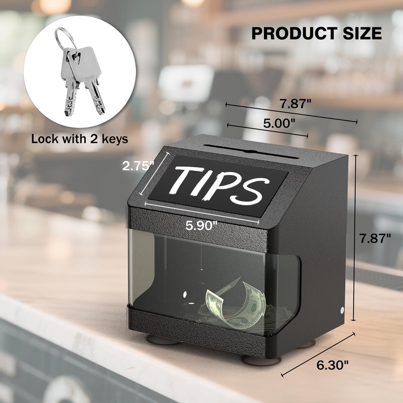 POCHAR Metal Tip Box - Tip Jar with Lock &