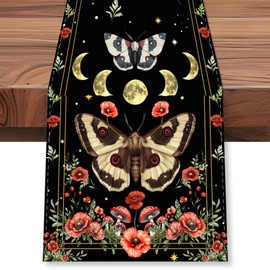 WADORN Mushroom Butterfly Table Runner 72 Inches Long, Vintage Mushroom Table Runner Spring Summer Seasonal Washable Kitchen Dining Table Decoration for Home Party Wedding Indoor Outdoor