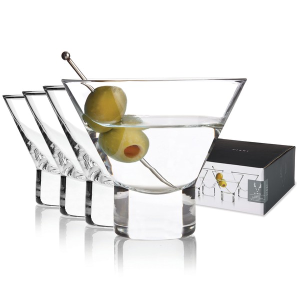 Viski Crystal Stemless Martini Glasses - Fun Cocktail Glasses, Crystal Clear Coupe Glass Gift Set, 7.5 oz, Martini Glasses Set of 4
