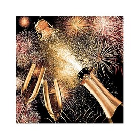 Ambiente Lunch Napkin 33 x 33 cm with Popping Cork Motif Champagne Bottle Fireworks New Year's Eve 20 Pieces per Pack