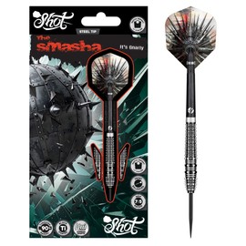 Shot! Gnarly Smasha Steel Tip Dart Set-90% Tungsten Barrels Handcrafted Professional Dart Set & Flights Made in New Zealand, Steel Tip Darts for Bristle Dartboard (25, Grams)
