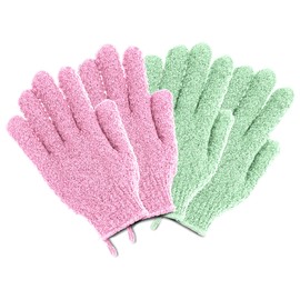 The Beauty Project 4 Pares de Guantes Exfoliantes, 100% Nailon, Exfoliante Corporal de Doble Textura para Spa, Masajes Y Eliminación de Piel Muerta Accesorios Multicolor para Ducha Y Baño(Salvia/Orqu