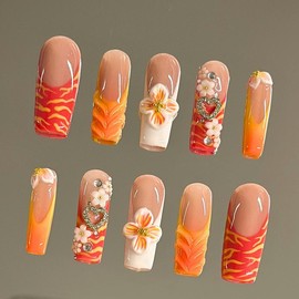 NailVesta DreamWear Collection – 100% Handcrafted 3D Press-On Nails | Reusable, Long-Lasting, Salon-Quality:_Tiger Lily_L