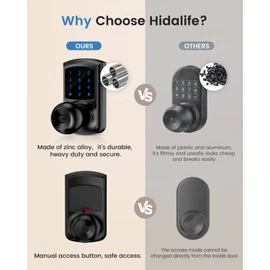 HIDALIFE Keyless Entry Door Lock, Keypad Door Lock with Handle, Smart Locks for Front Door,Touchscreen, One-Touch Toggle for Passage Mode, Matte Black