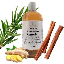 Champú Romero, Canela y Jengibre para crecimiento acelerado del cabello y Anticaída, Ayuda a Reducir la Caída y Estimula el Crecimiento Capilar hasta un 200%. Cabello sano, largo y fuerte desde la raiz. (750)