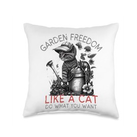 Gardening Goddess Garden Paw-ty Cat Mom Garden Vacation Throw Pillow