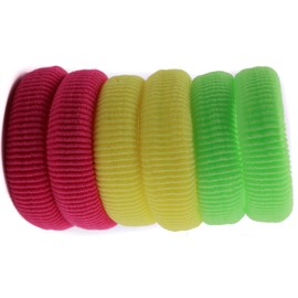 Mytoptrendz® 6 pcs Thick Hair Ties Seamless Elastics Hair Bands Snag free Stretchy and Strong Ponytail Holders Ponio Bobble Scrunchies for Women Girls Thick Hay Hair (Yellow- Green - Pink Mix)