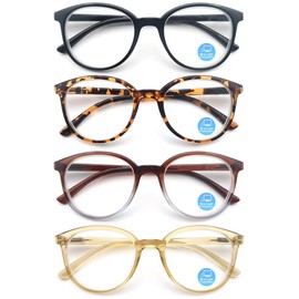 HAPJOYS Round Reading Glasses for Women +1.25 Ladies Blue Light Blocking Circle Readers Blue Ray Circular Cheaters Glasses 4 Pack