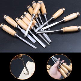 Wood Chisel Tool Set, 12pcs Woodworking Chisels Wood Carving Tools Trimming Down Wood Woodworking Lathe Gouges Tools with Roll-Up Carrying Case for Carpenter,6mm (1/4"), 12mm (1/2")