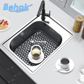 BEHOK 2 Pack Silicone Sink Protectors for Kitchen Sink, Bathroom Sink, 13.58"x 11.6" Heat-resistant Sink Mat, Non-Slip and Durable Sink Protector Silicone, Center Drain, Gray