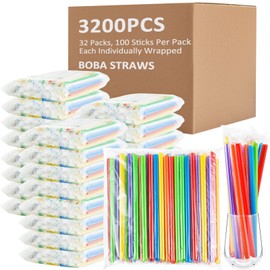 Tessco for you 3200 Pcs Jumbo Smoothie Straws, 32 Pack 100 Pcs Each, 0.43 x 9.84'' Large Straws Disposable Bubble Tea Wide Mouthed Plastic Individually Wrapped for Homemade Milkshakes (Classic)