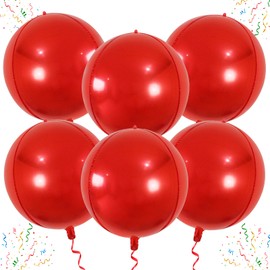 laackys Large Metallic Red Balloons 22 Inch Pack of 6 360 Degree 4D Round Red Metallic Balloons Red Chrome Balloons Red Foil Balloons Perfect for Christmas Decorations Party Balloons