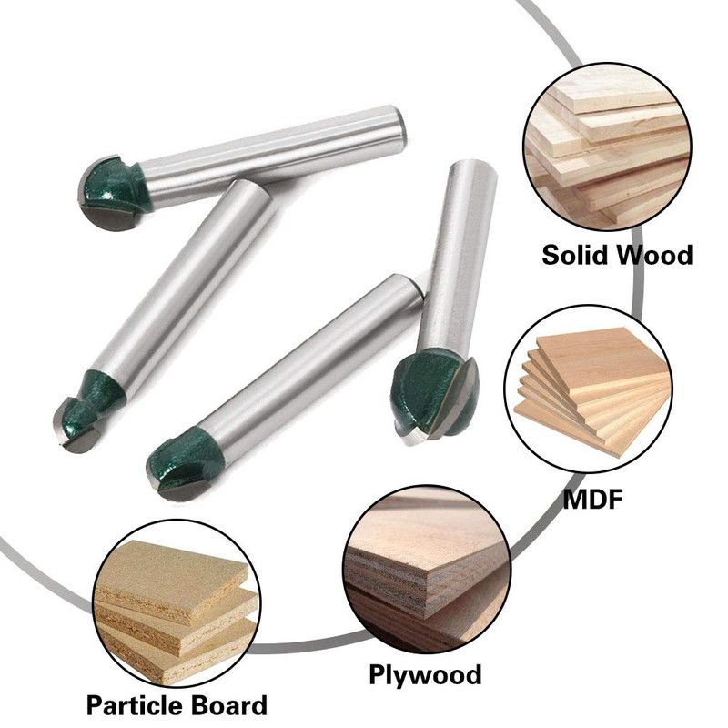 Bestgle 4pcs 1/4" Shank Professional Round Nose Core Box Router