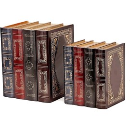 Bellaa 25419 Decorative Box Set of 2 Secret Storage Vintage Wooden Heavy Duty Library Shelves Decor Home Office School Book Ends Shelf Holder Stoppers Supports Antique