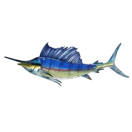 LIFFY Metal Sailfish Wall Art Outdoor Metal Fish Wall Hanging Decor Indoor Home Tropical Swordfish Wall Decor Glass Art Wall Decoration Ornaments for Kitchen,Living Room,Bedroom - 36 Inches Long