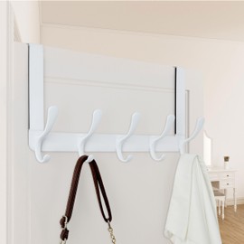 WEBI Over The Door Hook 5 Coat Hooks,Over The Door Towel Rack,Door Hanger Coat Rack Towel Hanger for Hanging Coats,Clothes,Back of Bathroom,White