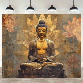 FENDROM Sitting Golden Buddha Tapestry Wall Hanging Buddhist Statue Tapestries Lotus Meditation Wall Decor Zen Art Psychedelic Indian Tapestry for Bedroom Living Room Home Decor