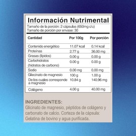 Glicinato de Magnesio, 500 mg de Glicinato de Magnesio por cápsula, 60 cápsulas, Alta Concetración