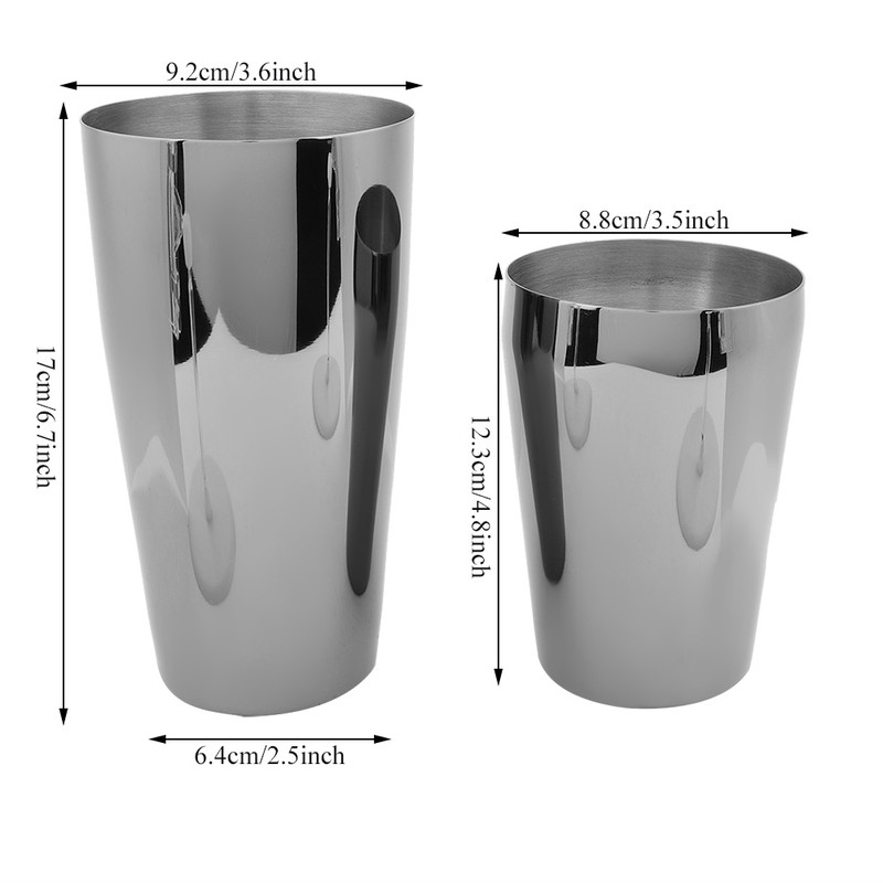 2pcs Stainless Steel Boston Cocktail Shaker Cup Bar Mixing Drink