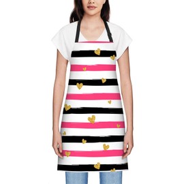 Smooffly Black Pink Striped Apron Adjustable Bib Chef Aprons Cooking Apron Unisex Women Men Aprons Perfect for Home Kitchen, Baking, Gardening, Restaurant, Coffee house BBQ