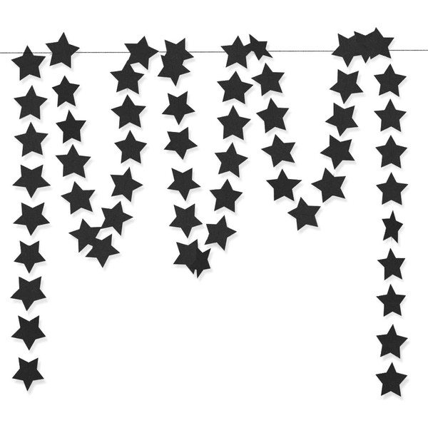 Glitter Black Star Hanging Garland - Twinkle Paper Star Banner for Festival Home Wall Decoration, Birthday Party, Kids Room, 2.8", Totally 23 ft/7m